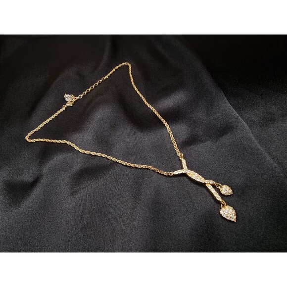 Vintage Swarovski Gold-Tone Necklace With Crystals & Heart Pendants - Picture 4 of 6